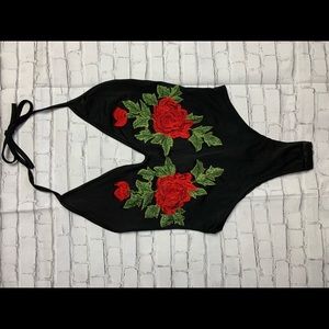 Black bodysuit with roses